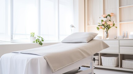 Dermatology and beauty clinic treatment Interior decoration for VIP customers by expert dermatologists. Beauty salon, spa, massage with equipment to to help relax, physiotherapy, relaxing massage. - obrazy, fototapety, plakaty