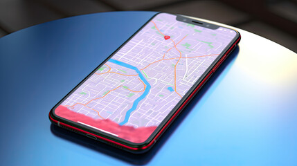 Smartphone with map, 3D Map pins, GPS, navigator pin checking points, 3D World Map icon, technology and application mobile smart phone with mobile, delivery tracking, transportation, generate by AI