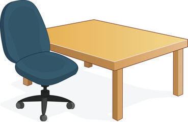 Vector chairs with wooden table for cafes. modern table and chairs on white background. flat 3d isometric vector