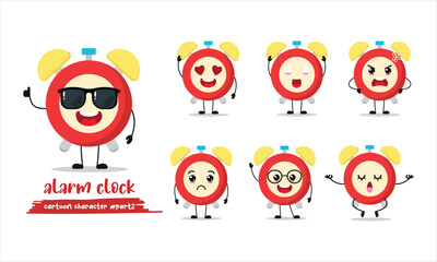 cute alarm clock cartoon with many expressions. clock different activity pose vector illustration flat design set with sunglasses.
