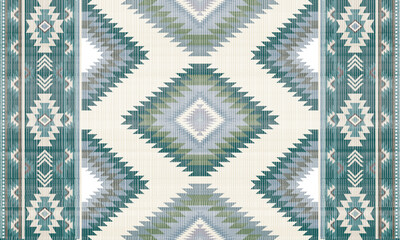 Navajo tribal Green vector seamless pattern. Native American ornament. Ethnic South Western decor style. Boho geometric ornament. Vector seamless pattern. Mexican blanket, rug. Woven carpet illustrati