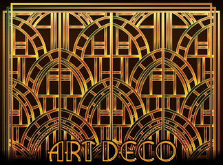 Art deco style golden background, vector illustration
