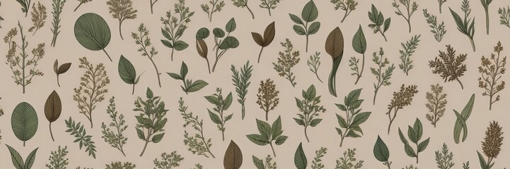 Floraler Hintergrund, Tapete oder Geschenkpapier in gedeckten Farben Grün, beige, braun