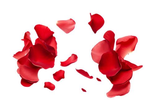 red rose flower petals scattered.