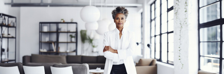 Portrait of a middle-aged African American business woman in a bright modern office