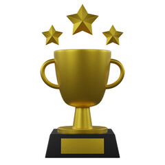 gold trophy cup and three star