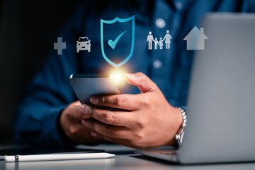 insurance, protection, assurance, family, health, saving, finance, life, shielding, health care. on smartphone life insurance and asset icon. then that's icon sorting. it means protect your life.