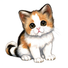 Cute little kitten sitting on white background, sketch for your design, Generative AI