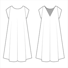 Maxi Dress, A Line  Dress Front and Back Vector Template - obrazy, fototapety, plakaty