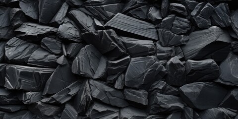 Black stone wall texture background. Dark grey slate background or texture, Black rock, stone, textured, generative ai