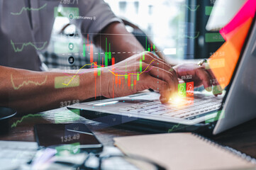 investment, graph, finance, financial, investing, technology, buy, sell, price, business. typing keyboard for invest and trading to cryptocurrency. red graph is loss profit then green is benefit.