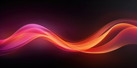 Obraz premium Abstract pink orange vibrant curves swirl wave on black background. Flow liquid lines design element, generative ai