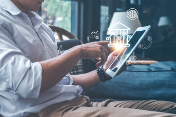 investment, finance, financial, investing, technology, wealth, price, bank, business, trader. use tablet to view my investment and wealth. around that's finance, investing symbolic has showing.