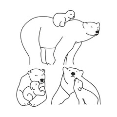 Cute bear mom and baby set bear Line art template
