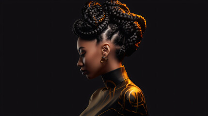 A beautiful black woman with stylish braided hair Generative Ai - obrazy, fototapety, plakaty
