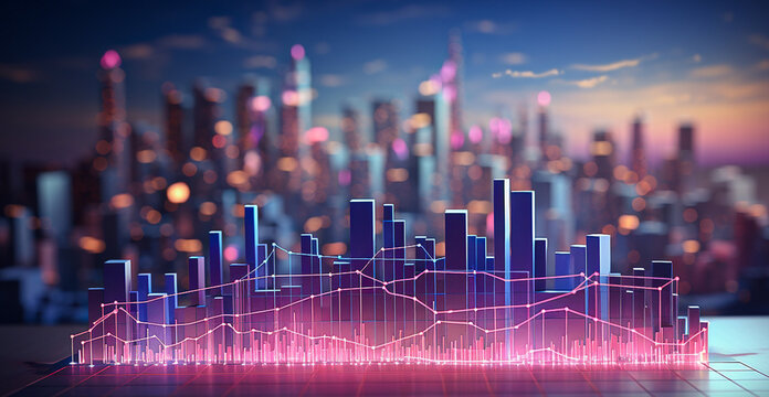 finance, graph, investment, chart, background, economy, financial, growth, money, stock. urban in front of, financial trends solid and line graphs in city background visualizing success. investment.
