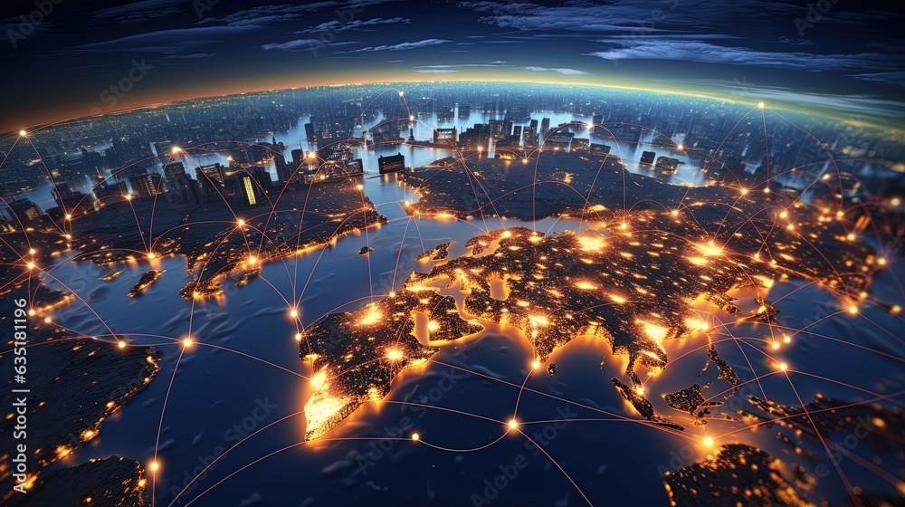Wall mural global connection with network technology background, generated by ai
