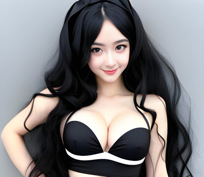 Illustration of a beautiful asian woman with black bra