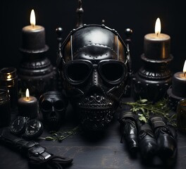 Gothic carnival mask with bright elements. Decor to hide the face, the mystery of what is happening, incognito guests. Concept: Masquerade party celebration.
