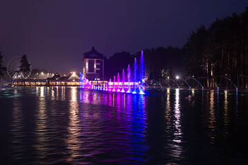 Fototapeta premium Fountain with its lights in the night