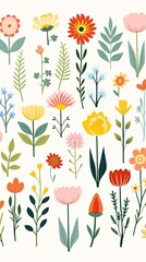 Cute minimal spring flowers gouache illustration made with Generative AI 