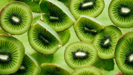 Sliced ​​kiwifruit on a green background