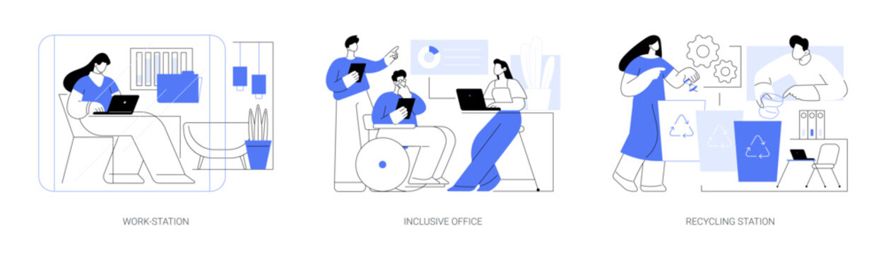 Office design and interior isolated cartoon vector illustrations se