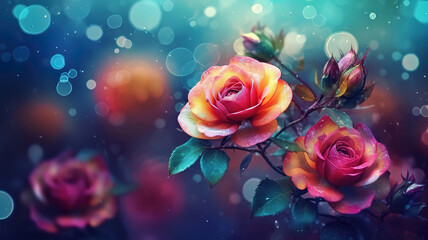 Coloured floral background, Nature background with bokeh effect. Generative Ai