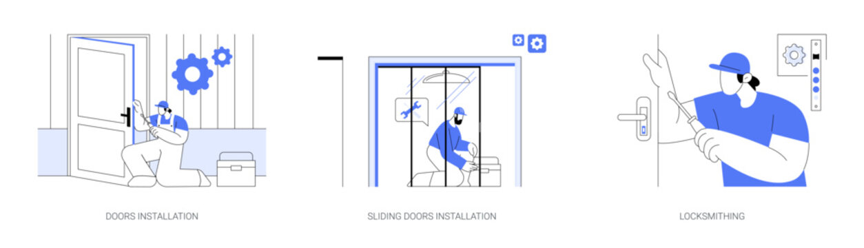 Door service abstract concept vector illustrations.