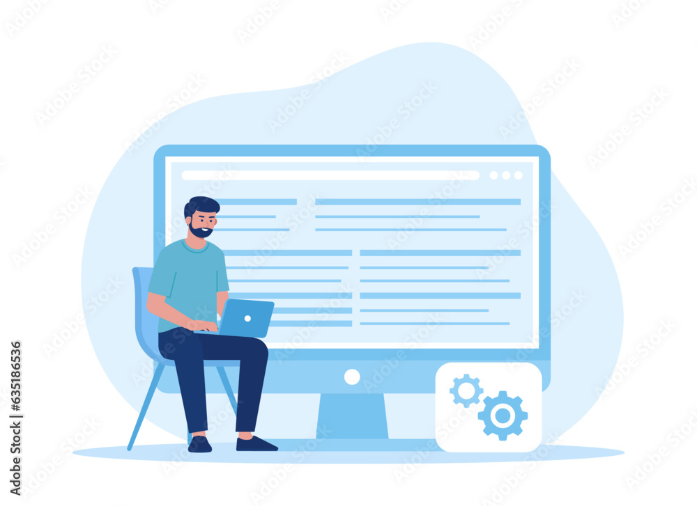 Wall mural programming language improvements, script writing concept flat illustration