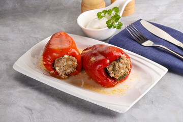Stuffed bell pepper with minced meat and rice