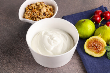Traditional homemade Greek yoghurt with granola