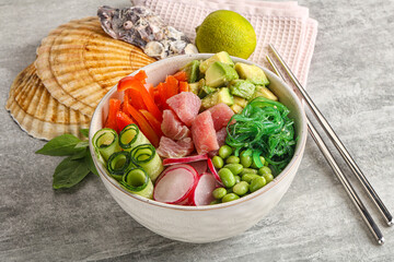 Hawaiian cuisine - poke with tuna and rice