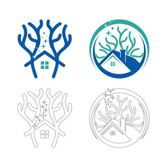 Reef home ocean house combine home and coral vector logo design template