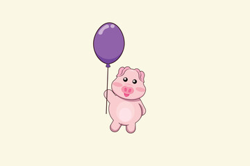 vector illustration of cute cartoon pig with balloon eps 10