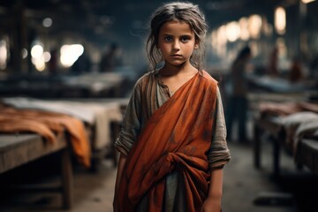 Litthe indian girl on industrial background