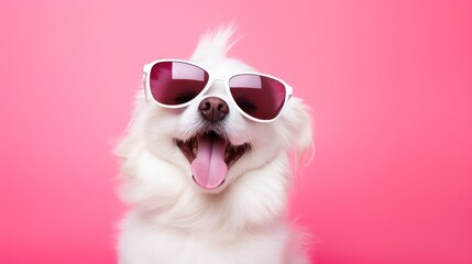Cute dog in pink sunglasses