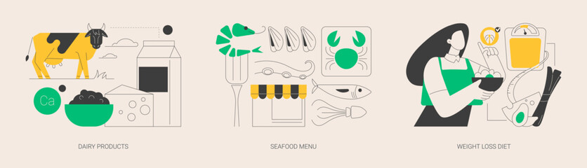 Healthy food abstract concept vector illustrations.