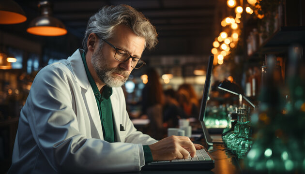 Doctor using technology document management on computer system