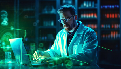 Doctor using technology document management on computer system