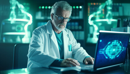 Fototapeta premium Doctor using technology document management on computer system