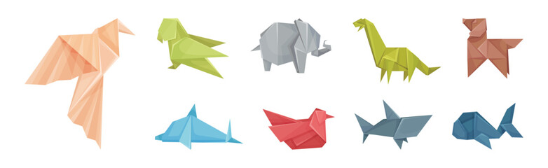 Origami or Paper Folding Animal Figures Vector Set