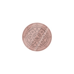 Maya ancient coin civilization symbol, tribal culture currency element, cartoon aztec money vector isolated illustration