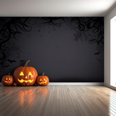 Modern abstract horror background for halloween with pumpkins, shadows and empty space