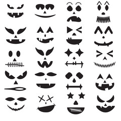 Set of 20 Halloween Faces Scary and Fun Cartoon Faces