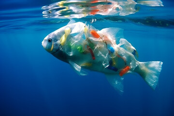 in the pacific ocean, full of plastic generative ai - obrazy, fototapety, plakaty