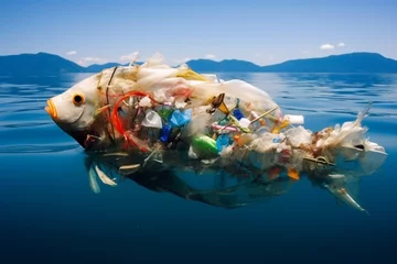 Foto op Plexiglas in the pacific ocean, full of plastic generative ai © LomaPari2021