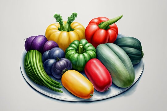 A Plate Filled With Lots Of Different Colored Vegetables