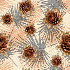 seamless floral print, floral chrysanthemum, digital print. Colorful flowers, botanical illustration.