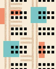 geometric pattern, colorful, with beige background. earthy tones for all-over print, seamless